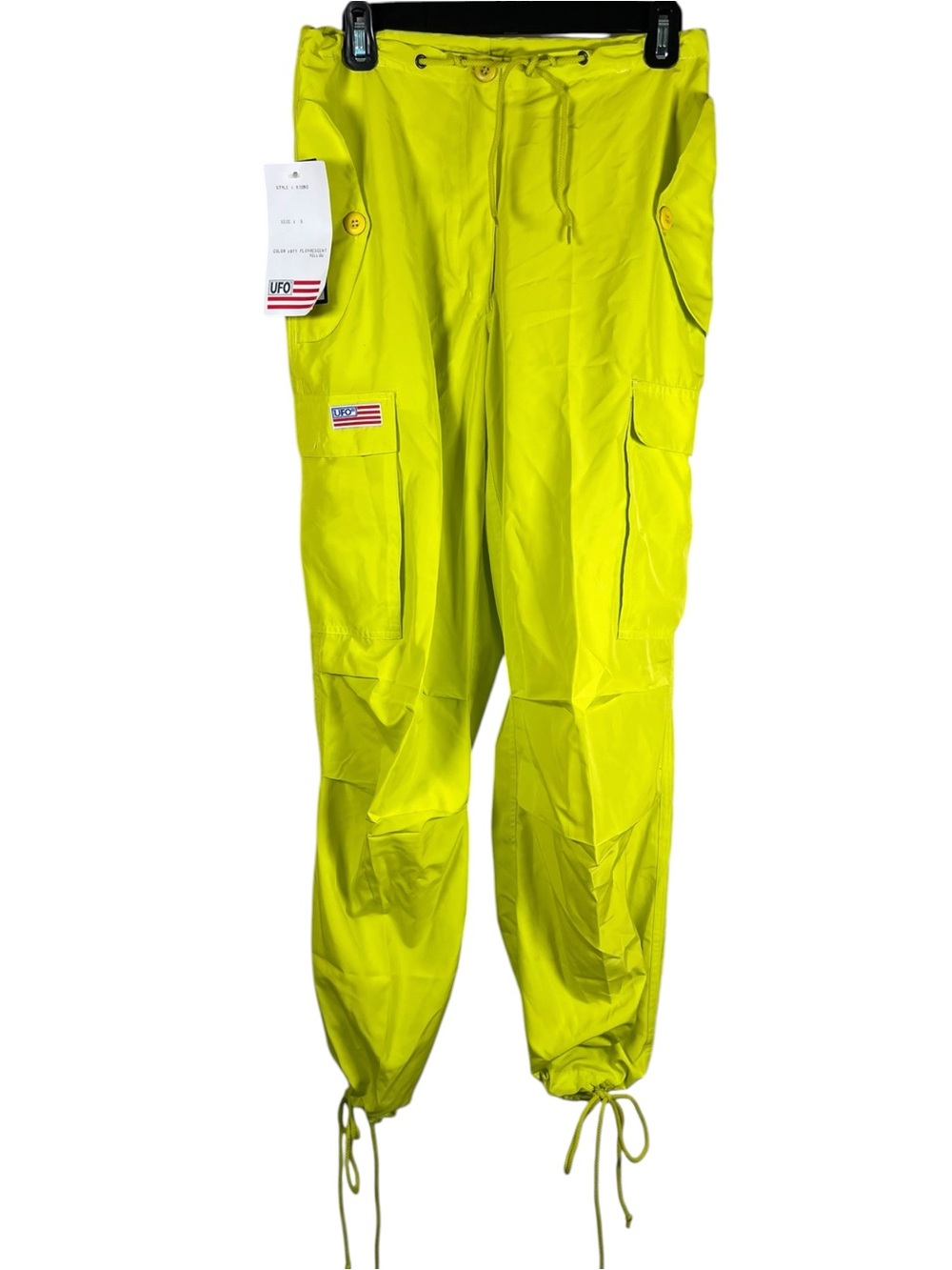 Vintage Y2K UFO Jeans Girly Fit Parachute Cargo Pants Neon Yellow S READ
